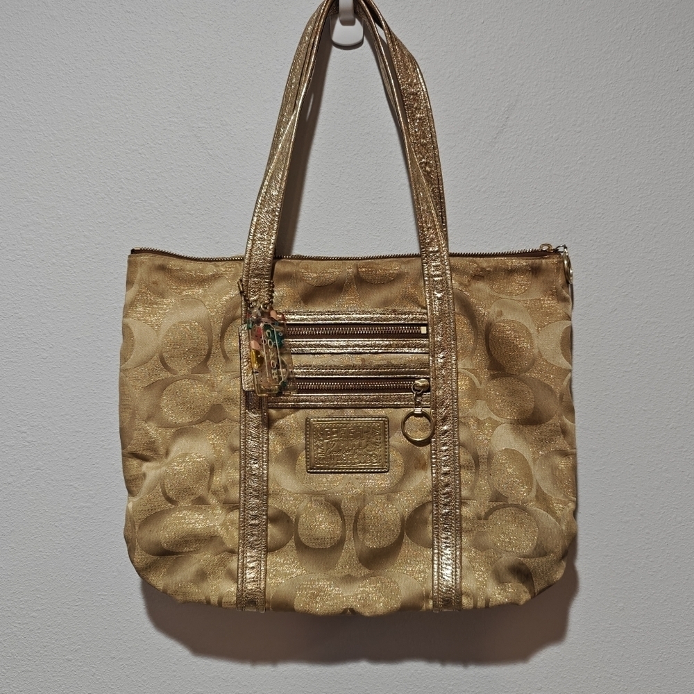 Vintage Y2K Coach Poppy Purse Tag Attached Tote Gold Signature Monogram Logo - Picture 4 of 16